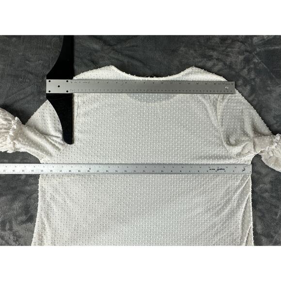 Women's 2XL XXL White dotted swiss top with ruffled 3/4 sleeve MoaMoa - Picture 4 of 7